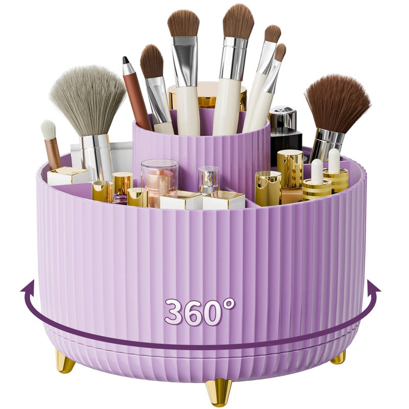 fanado 360 Rotate Makeup Brush Holder Organizer, Makeup Organizers Countertop, Makeup organization and Skincare Storage for Vanity, Desktop, Bathroom (Purple) - Image 1